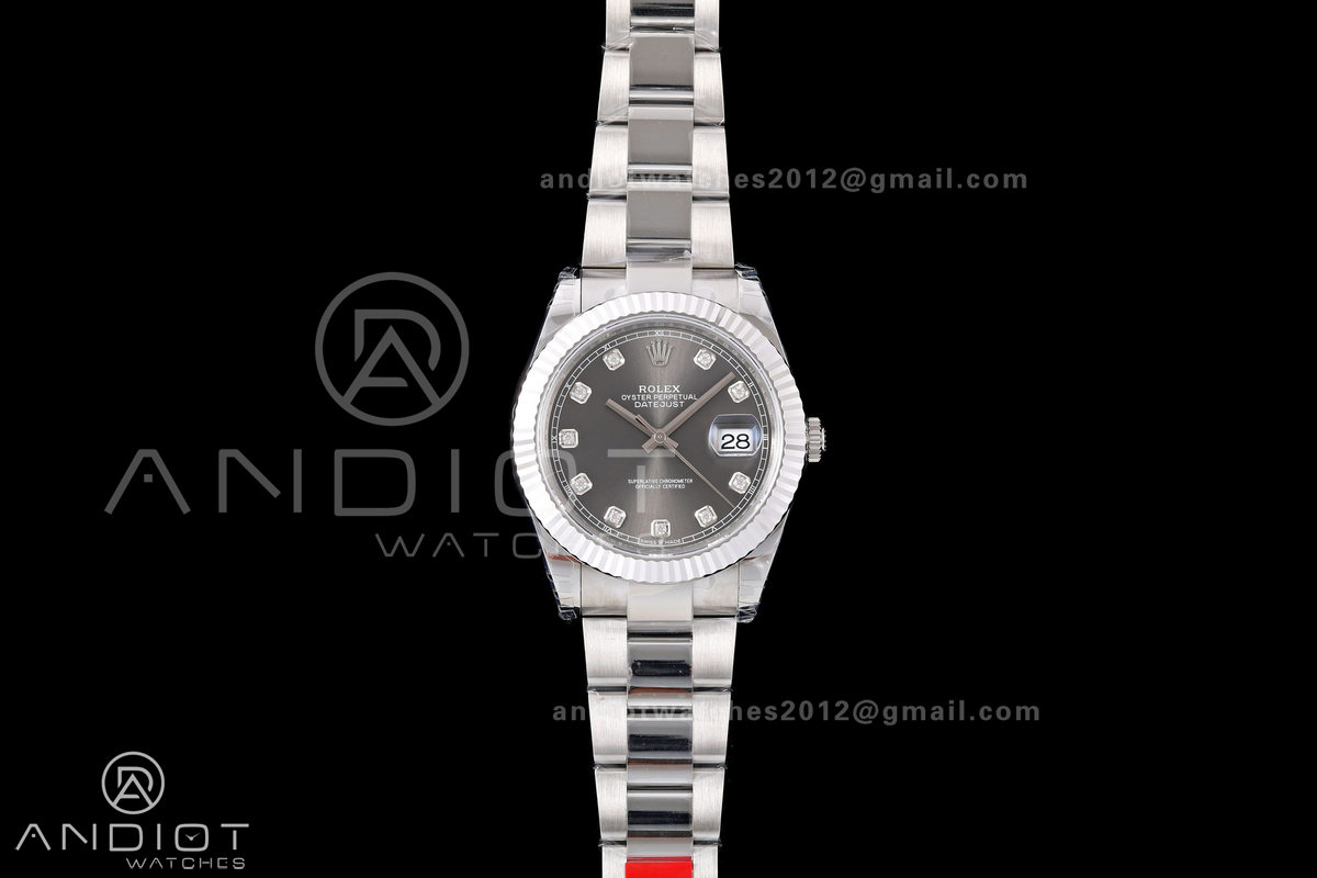 DateJust 41 126334 904L SS VSF 1:1 Best Edition Gray Diamonds Dial on Oyster Bracelet VS3235v2 V2s (133g)Free Sprung